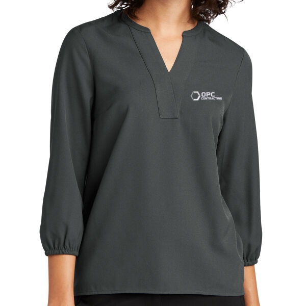 Embroidered OPC Contracting - Women's Stretch Crepe 3/4 Sleeve Blouse Thumbnail