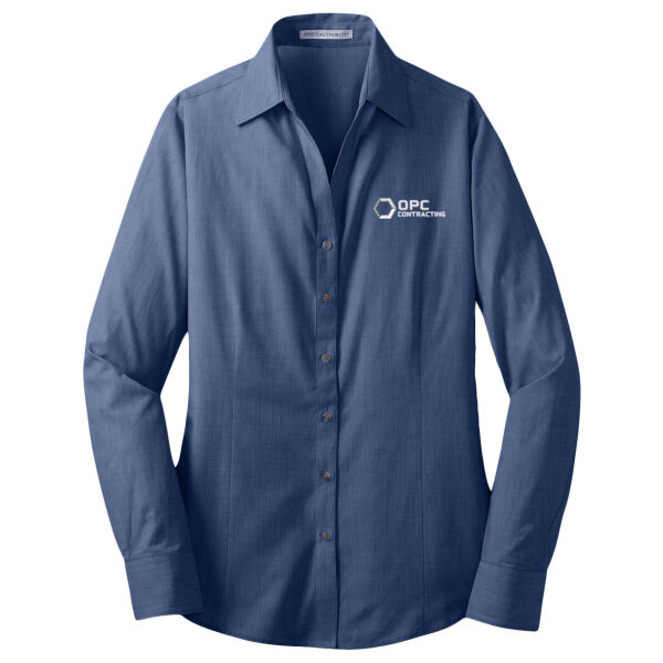 Embroidered OPC Contracting - Ladies Crosshatch Easy Care Shirt Thumbnail