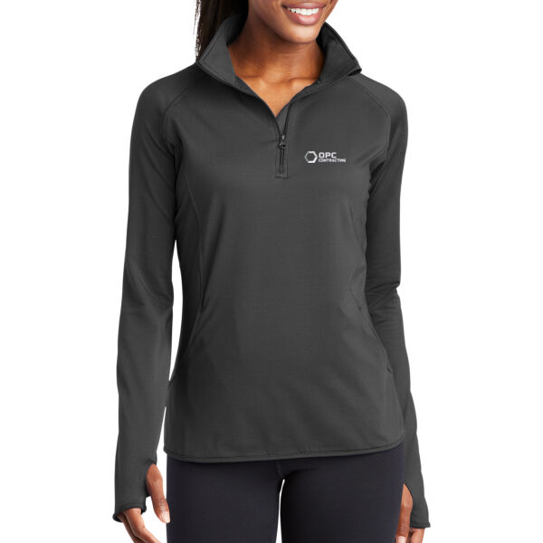 Embroidered OPC Contracting - Ladies Sport Wick ® Stretch 1/4 Zip Pullover Thumbnail