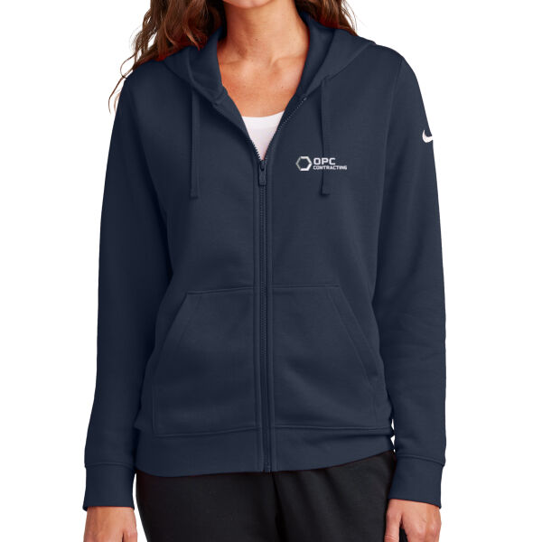 Embroidered OPC Contracting - Women's Club Fleece Sleeve Swoosh Full Zip Hoodie Thumbnail