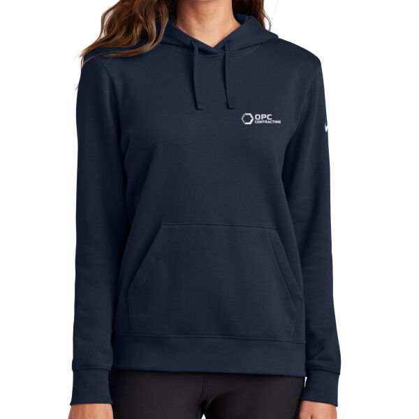 Embroidered OPC Contracting - Ladies Club Fleece Sleeve Swoosh Pullover Hoodie Thumbnail