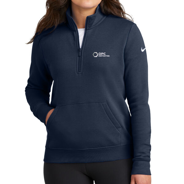 Embroidered OPC Contracting - Women's Club Fleece Sleeve Swoosh 1/2 Zip Thumbnail