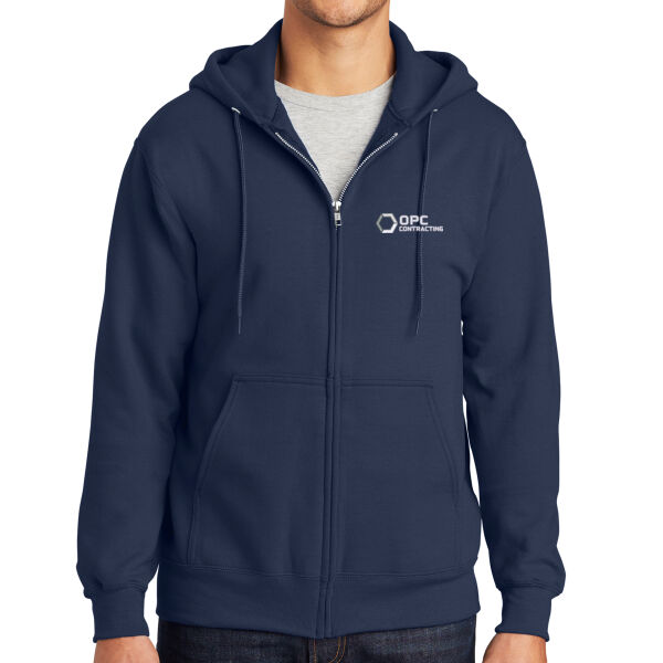 Embroidered OPC Contracting - Tall Essential Fleece Full Zip Hooded Sweatshirt Thumbnail