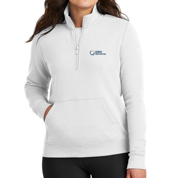 Embroidered OPC Contracting - Women's Club Fleece Sleeve Swoosh 1/2 Zip Thumbnail