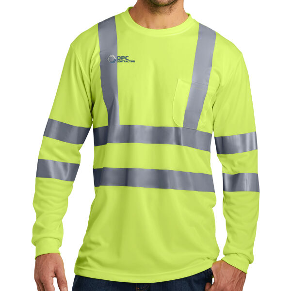 Embroidered OPC Contracting - Ansi 107 Class 3 Long Sleeve Snag Resistant Reflective T Shirt Thumbnail